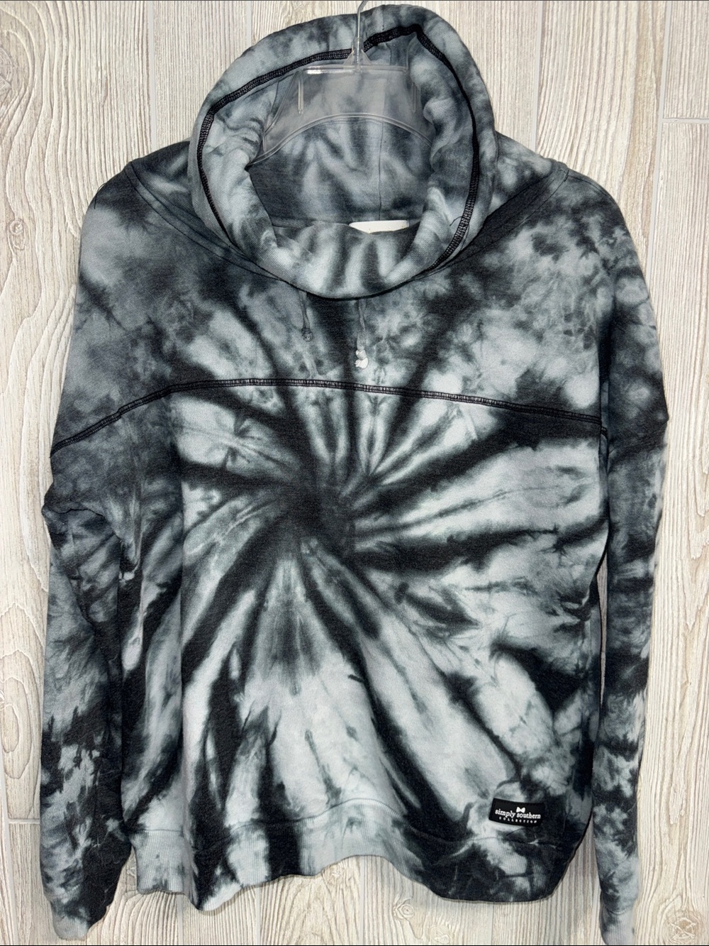 Simply Southern Black & Gray Tie-Dye Cowl Neck Sweatshirt